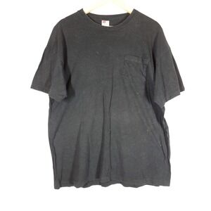 2 VTG single stitch Hanes Pocket T-Shirt Mens XL Black Short Sleeve Cotton Basic